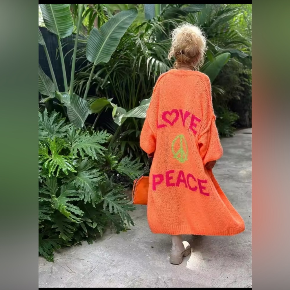 Love and Peace Vibrant Orange Knit Cardigan